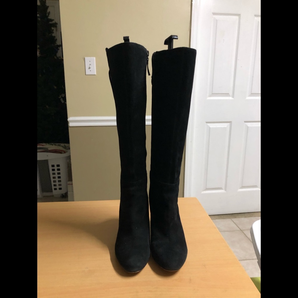 Nine West Oran Black Suede Wedge Boots Knee High 8